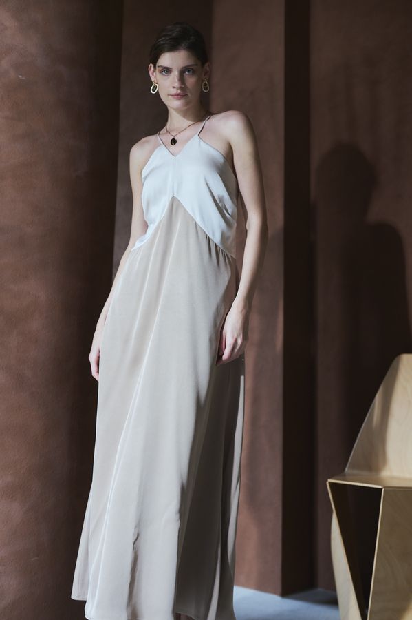 Clara Two-Tone Dress <br>-Beige-