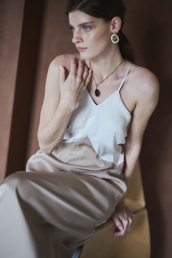 Clara Two-Tone Dress <br>-Beige-