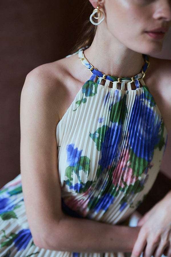 Agnes Pleated Long Dress <br> -BLU.pt-