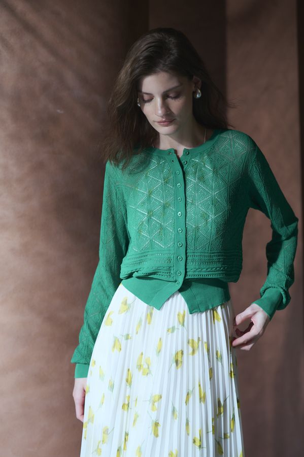 Coco Lace Knit Cardigan <br> -Green-
