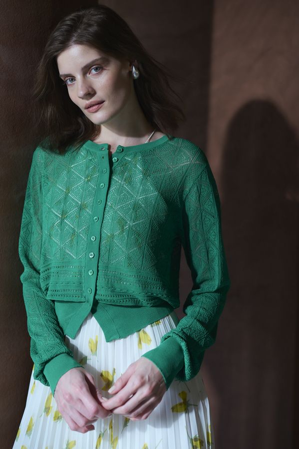 Coco Lace Knit Cardigan <br> -Green-