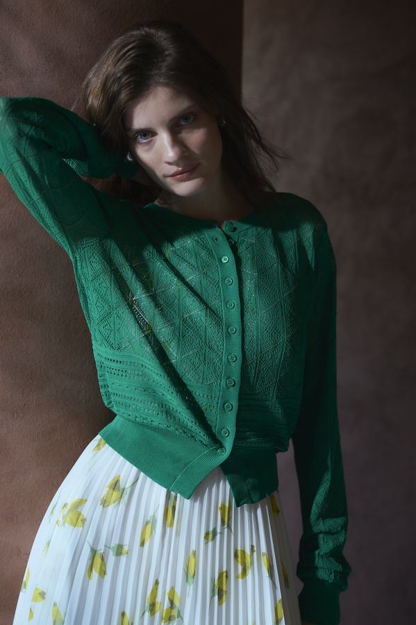 Coco Lace Knit Cardigan <br> -Green-