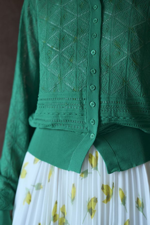 Coco Lace Knit Cardigan <br> -Green-