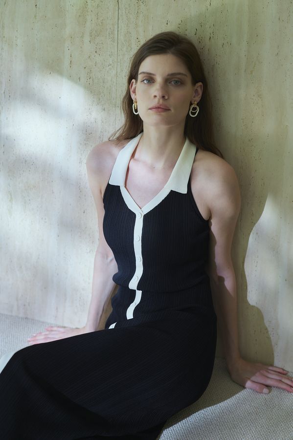 Gillian Knit Dress <br>-Black×off white-
