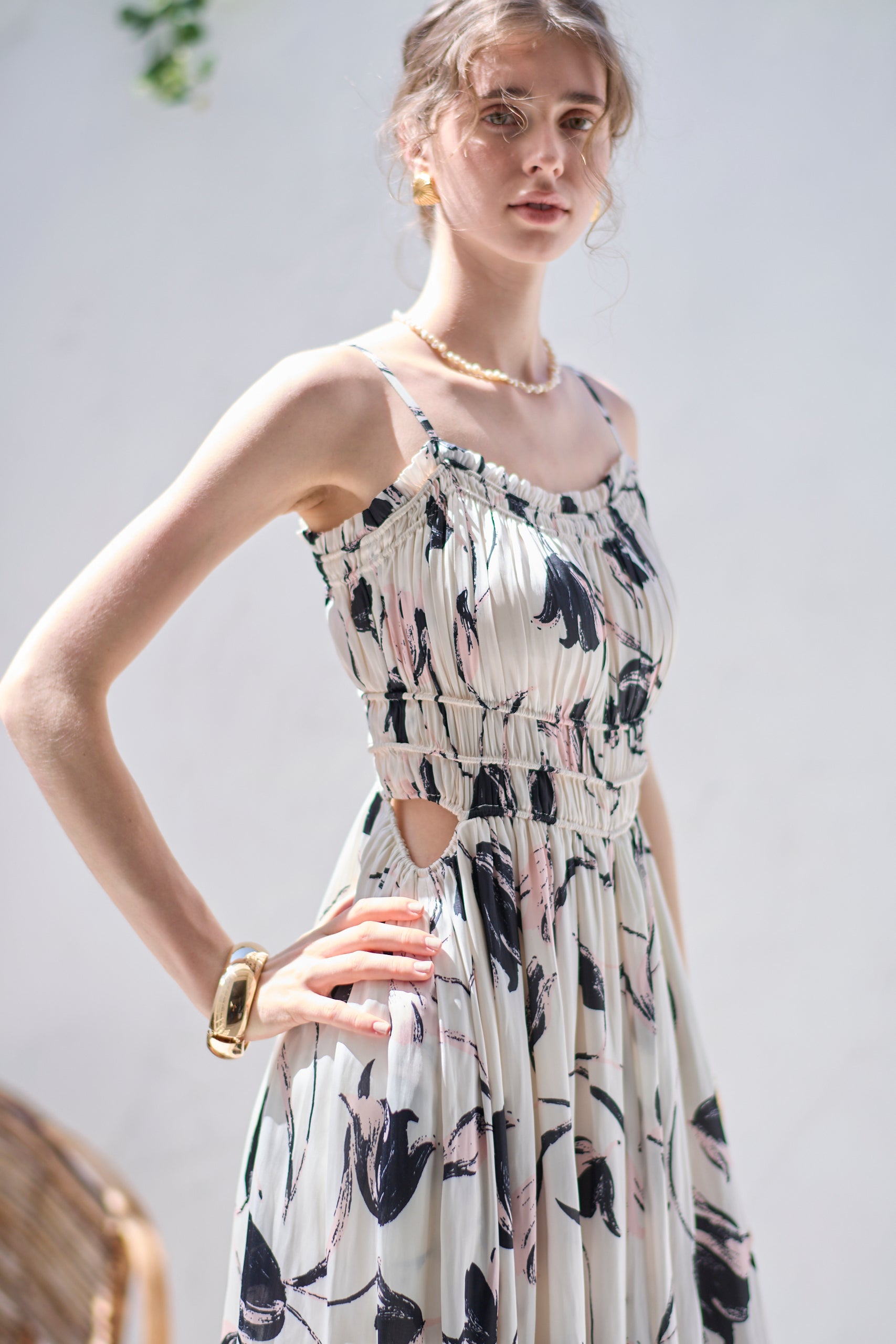 Julia Satin print Long Dress<br> -Pink.print-