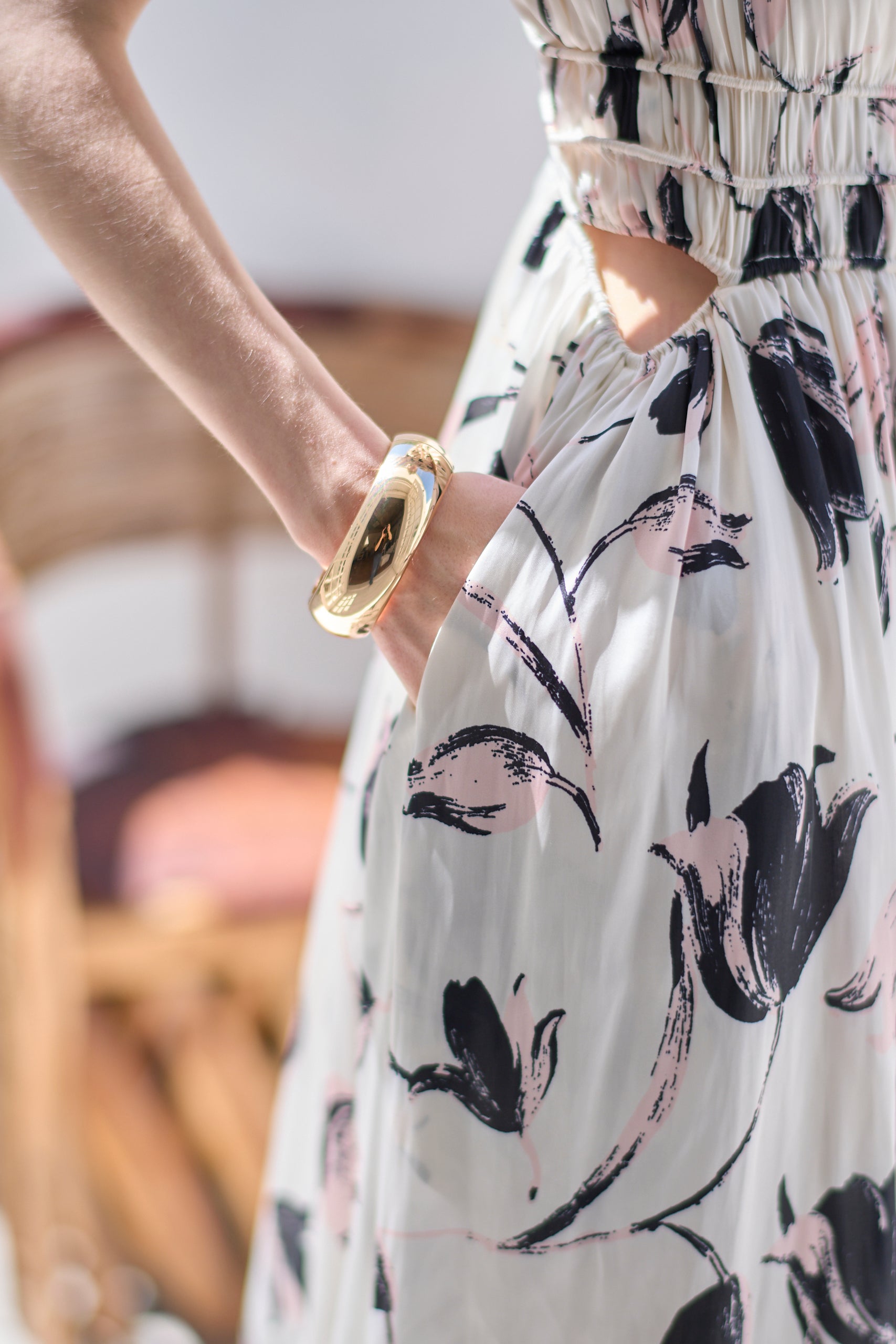 Julia Satin print Long Dress<br> -Pink.print-