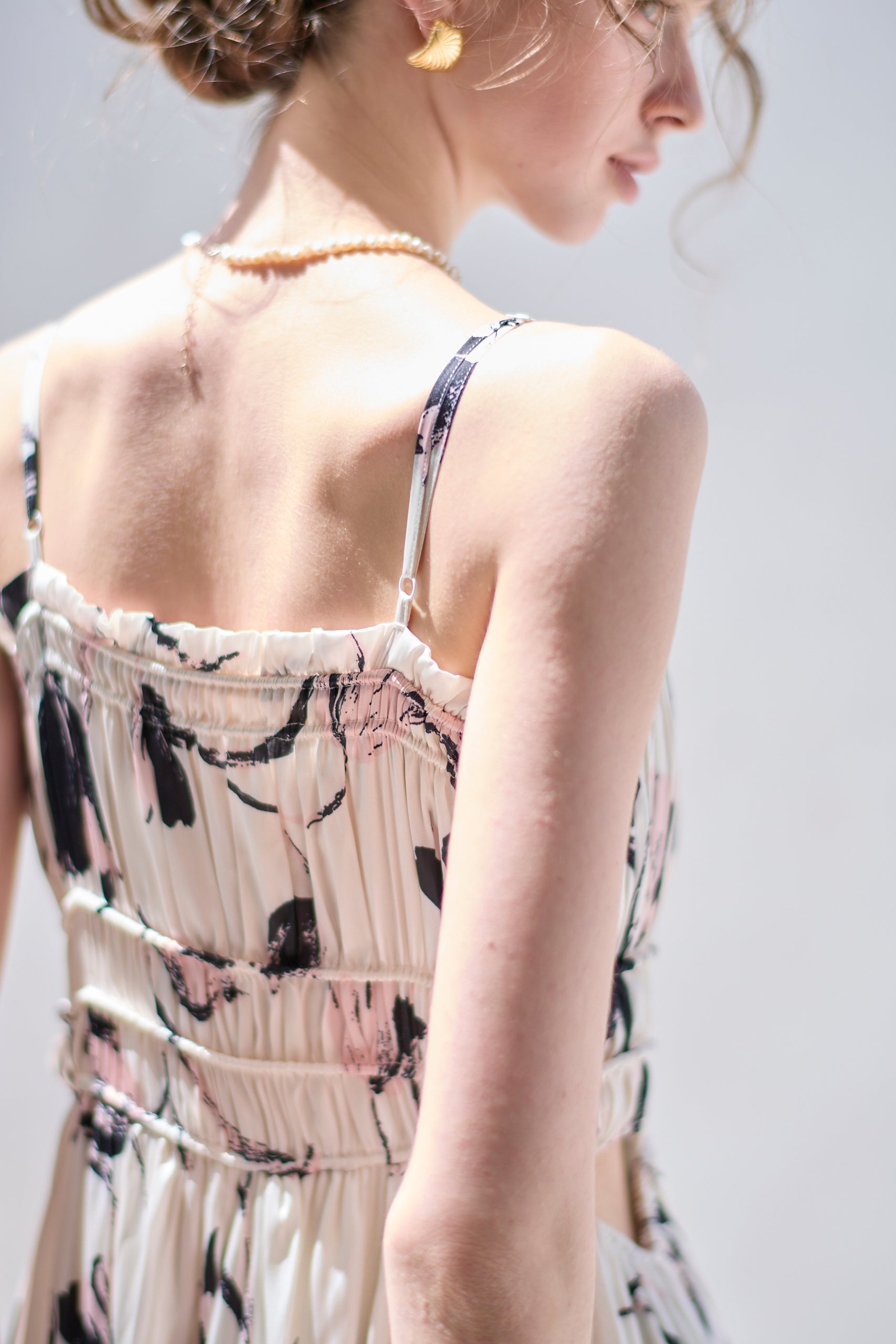 Julia Satin print Long Dress<br> -Pink.print-