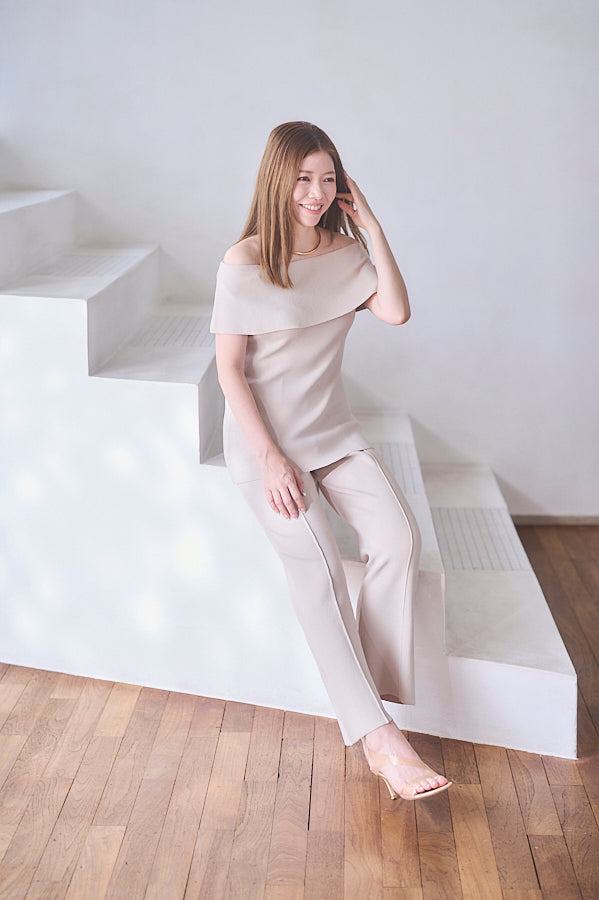 【Michiko Yamawaki×Estella.K】Off-Shoulder Knit Set <br>-Greige-  S/M 2size