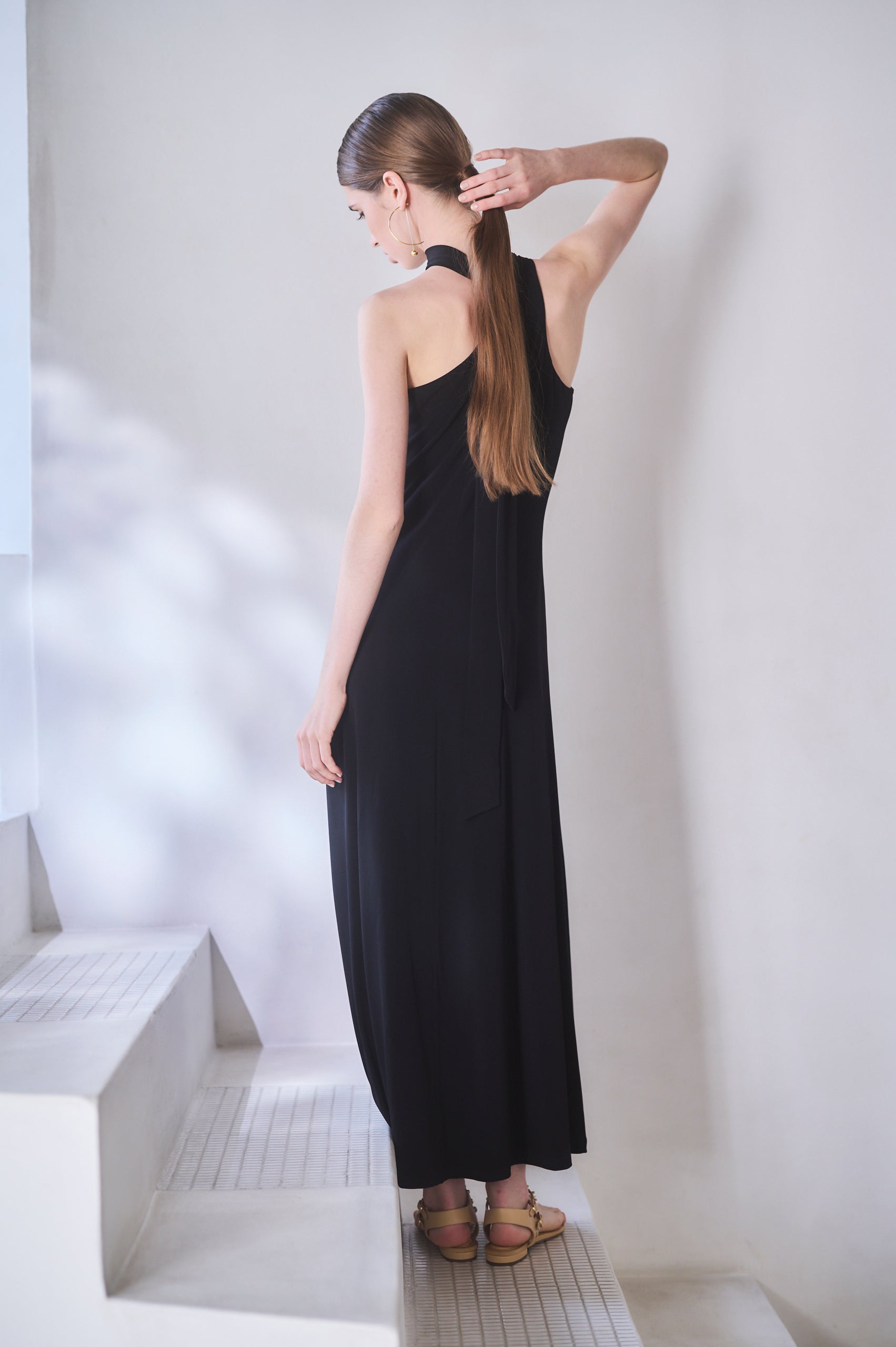 【Michiko Yamawaki×Estella.K】One-shoulder jersey dress <br>-Black-