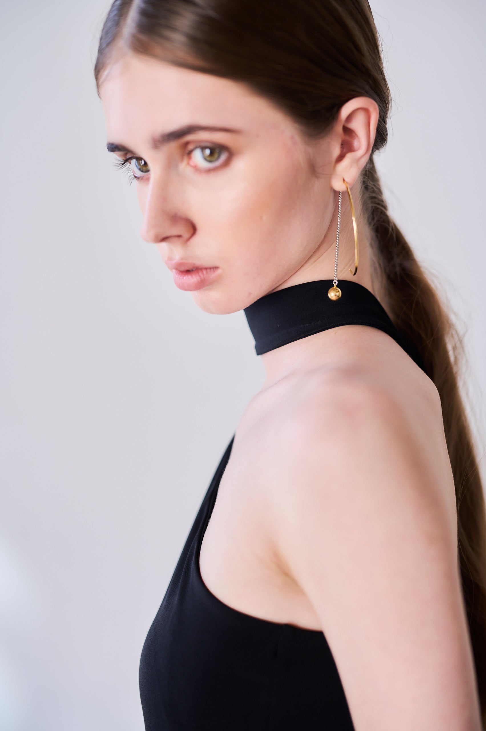 【Michiko Yamawaki×Estella.K】One-shoulder jersey dress <br>-Black-