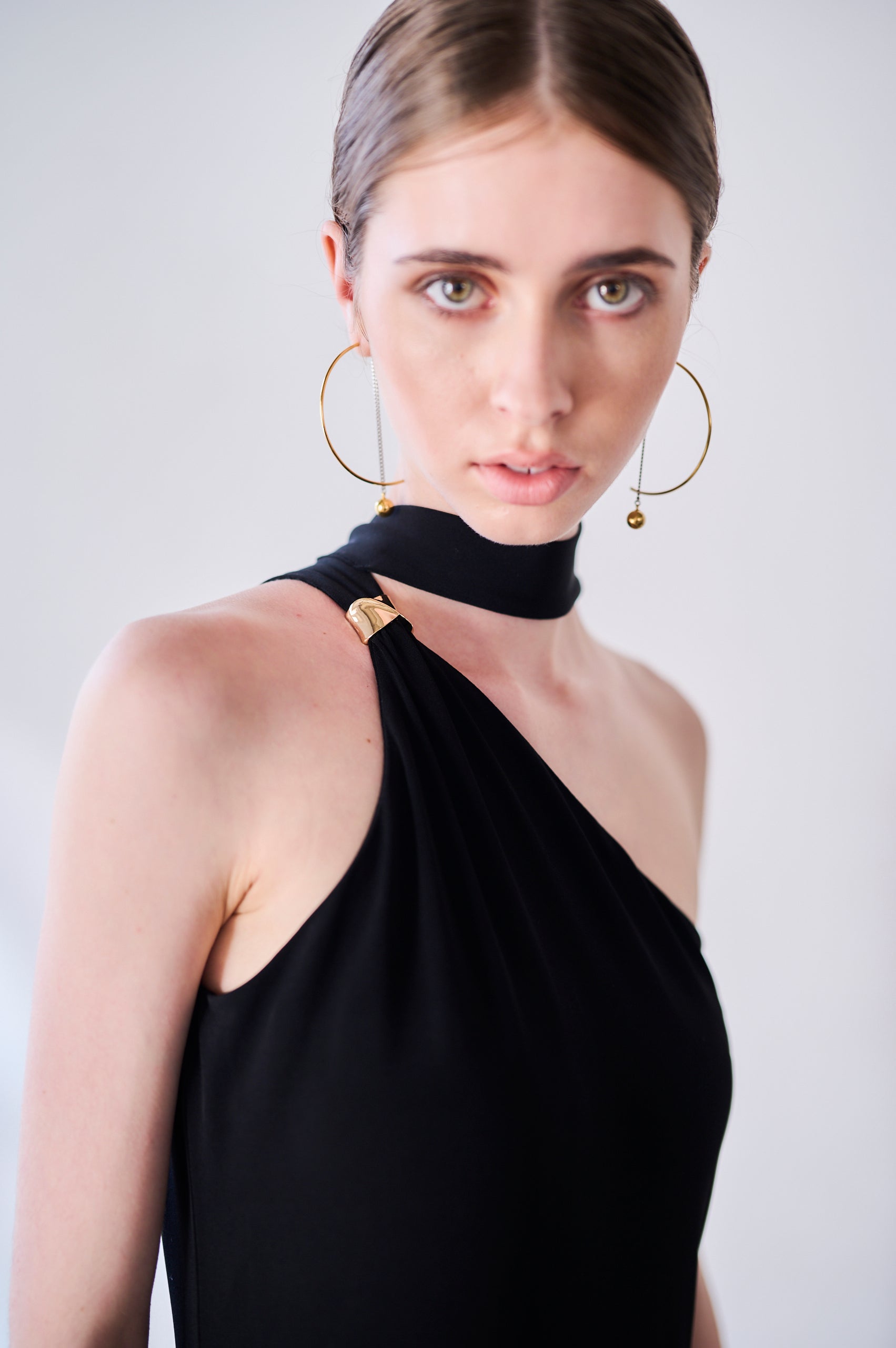 【Michiko Yamawaki×Estella.K】One-shoulder jersey dress <br>-Black-