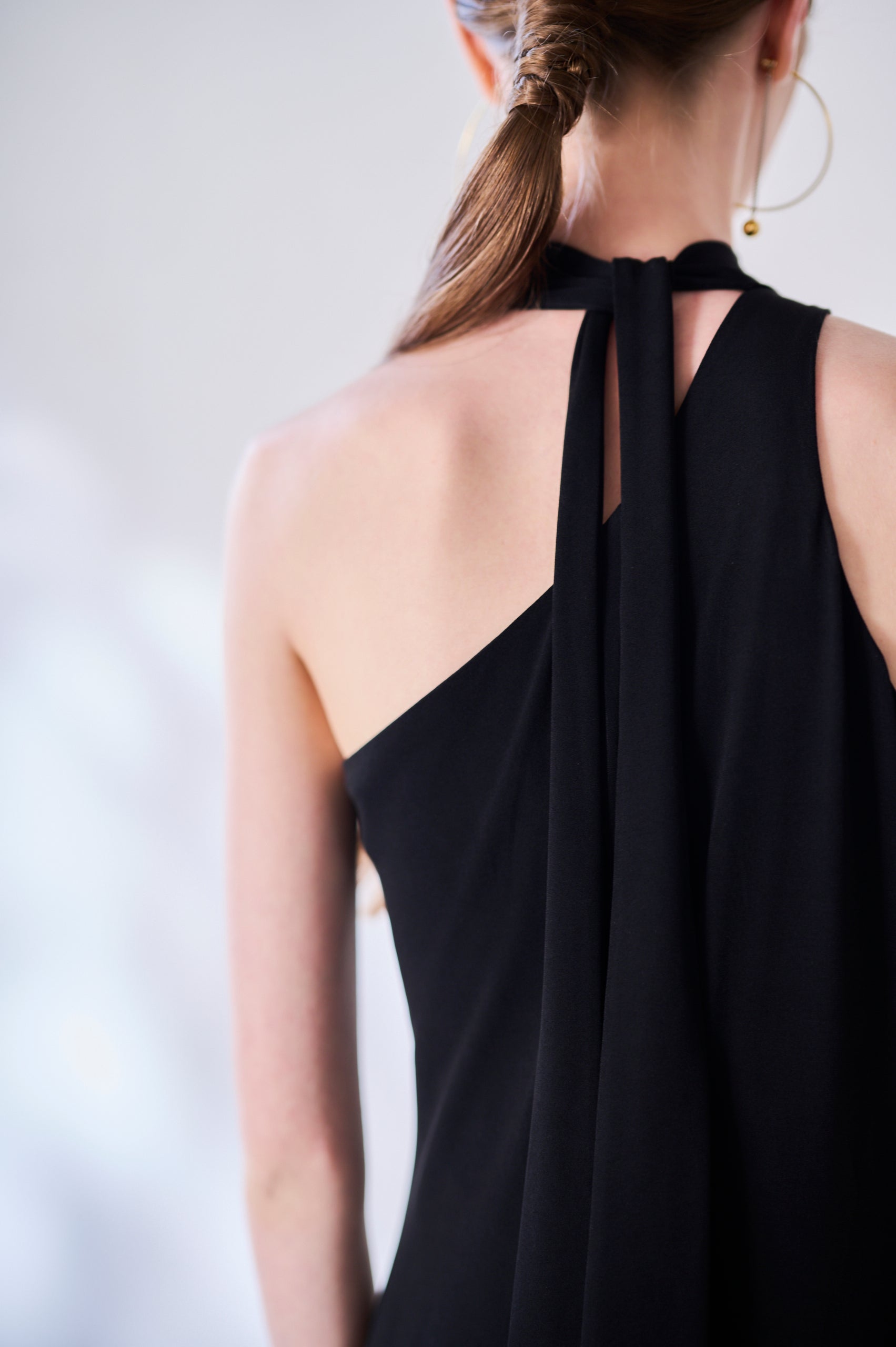 【Michiko Yamawaki×Estella.K】One-shoulder jersey dress <br>-Black-
