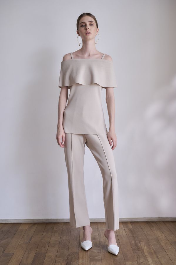 【Michiko Yamawaki×Estella.K】Off-Shoulder Knit Set <br>-Greige-  S/M 2size