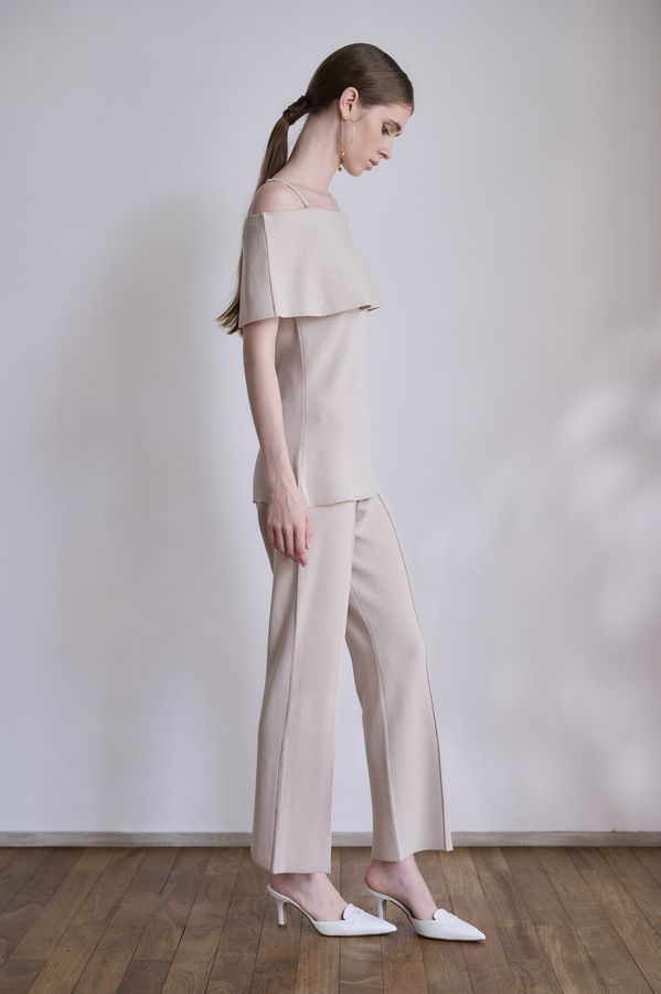 【Michiko Yamawaki×Estella.K】Off-Shoulder Knit Set <br>-Greige-  S/M 2size