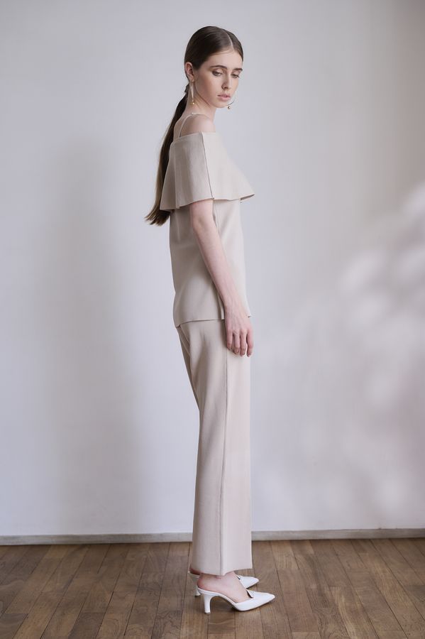 【Michiko Yamawaki×Estella.K】Off-Shoulder Knit Set <br>-Greige-  S/M 2size