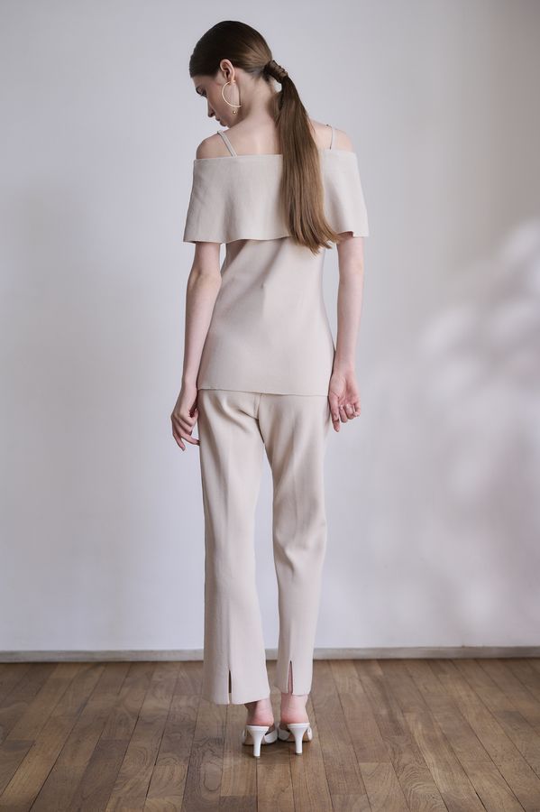 【Michiko Yamawaki×Estella.K】Off-Shoulder Knit Set <br>-Greige-  S/M 2size