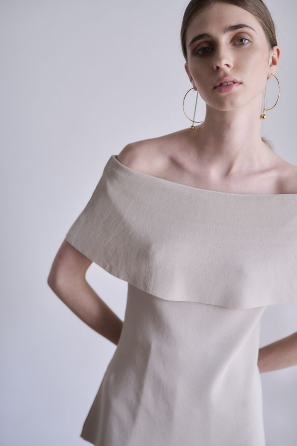 【Michiko Yamawaki×Estella.K】Off-Shoulder Knit Set <br>-Greige-  S/M 2size