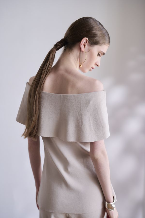 【Michiko Yamawaki×Estella.K】Off-Shoulder Knit Set <br>-Greige-  S/M 2size