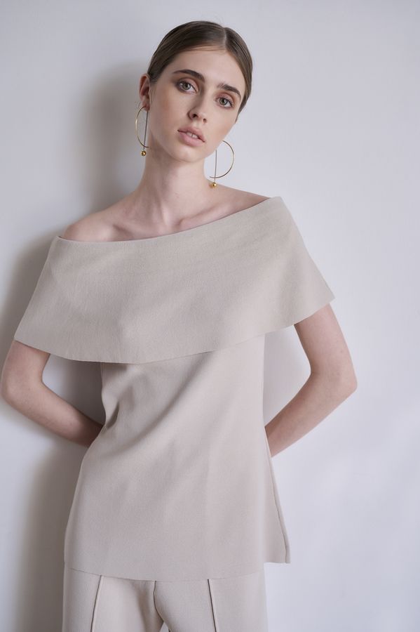 【Michiko Yamawaki×Estella.K】Off-Shoulder Knit Set <br>-Greige-  S/M 2size