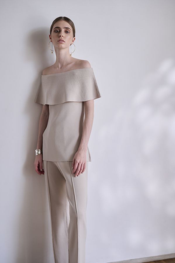 【Michiko Yamawaki×Estella.K】Off-Shoulder Knit Set <br>-Greige-  S/M 2size