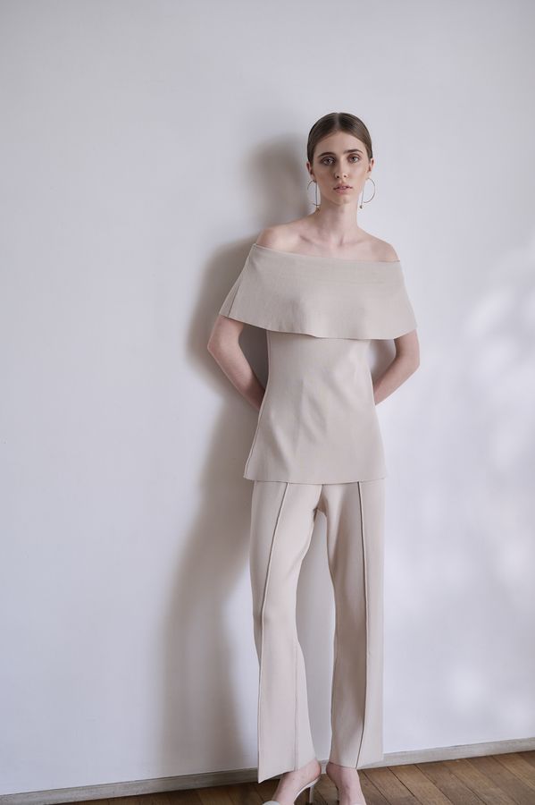 【Michiko Yamawaki×Estella.K】Off-Shoulder Knit Set <br>-Greige-  S/M 2size