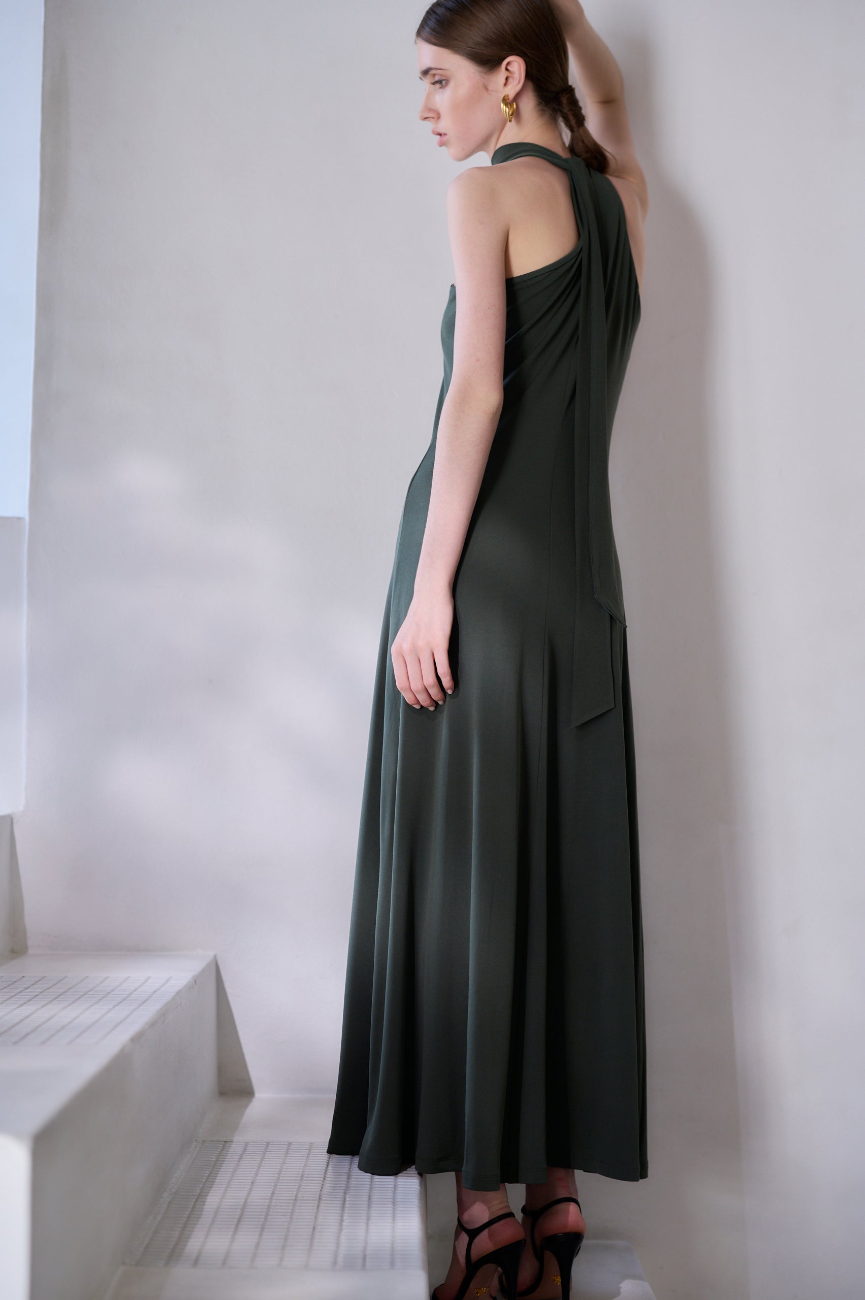 【Michiko Yamawaki×Estella.K】One-shoulder jersey dress <br>-Mauve green-