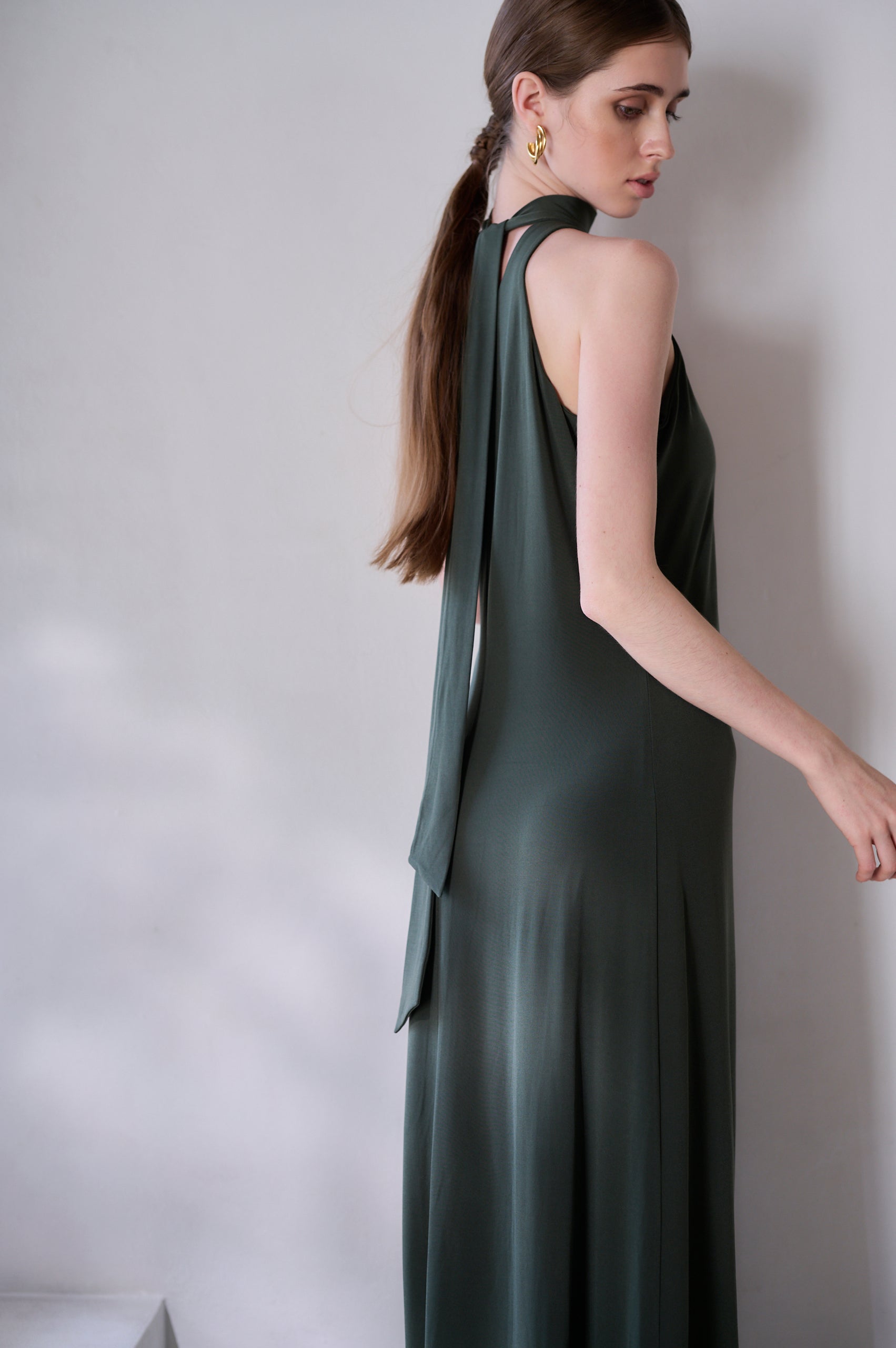 【Michiko Yamawaki×Estella.K】One-shoulder jersey dress <br>-Mauve green-