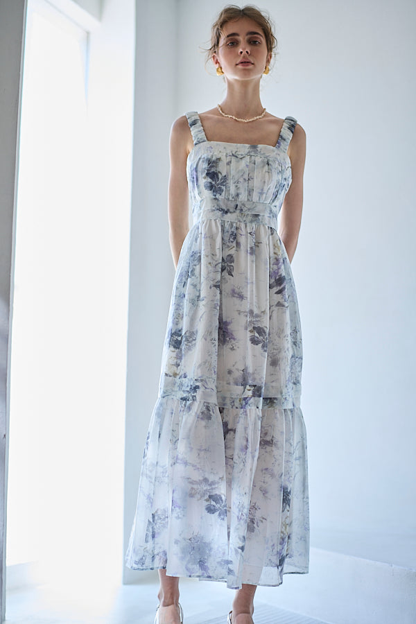 Hazel Print Dress   <br> -Blue gray-