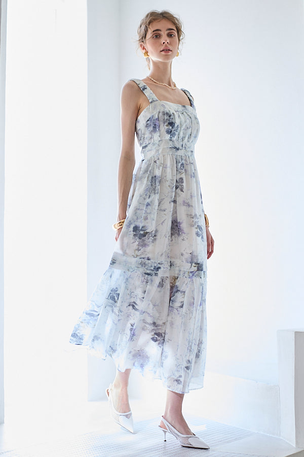 Hazel Print Dress   <br> -Blue gray-