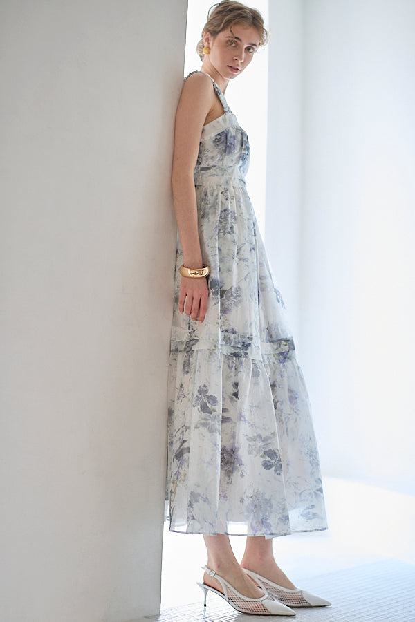 Hazel Print Dress   <br> -Blue gray-