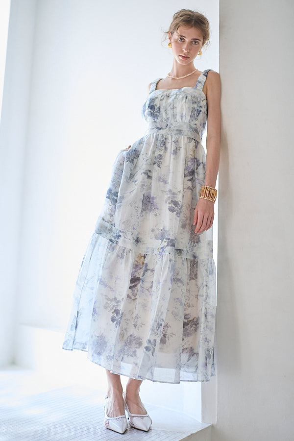 Hazel Print Dress   <br> -Blue gray-