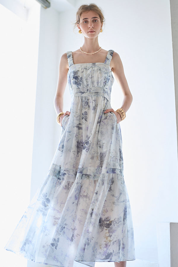 Hazel Print Dress   <br> -Blue gray-