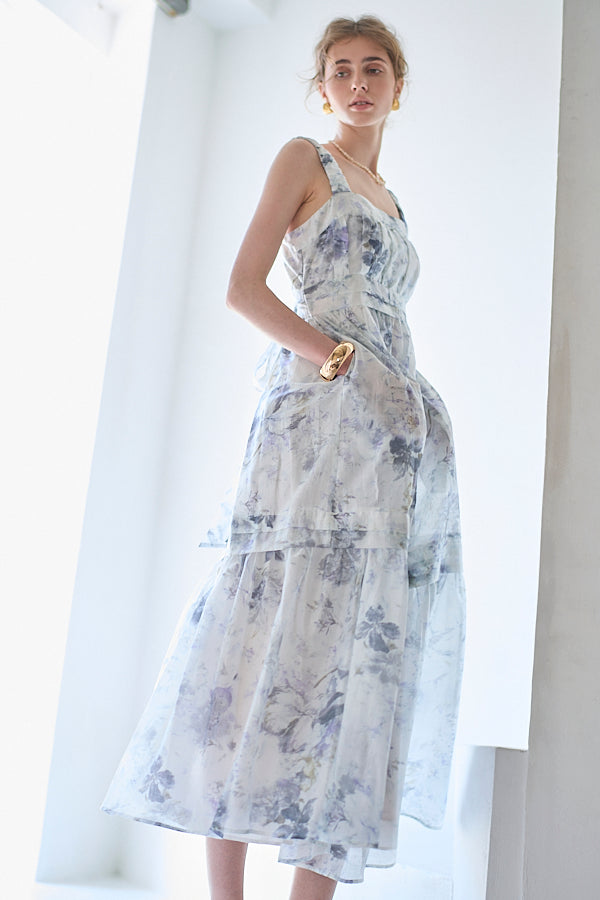 Hazel Print Dress   <br> -Blue gray-
