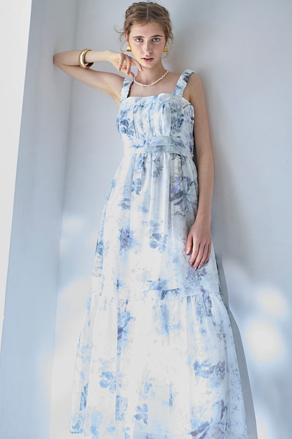 Hazel Print Dress   <br> -Blue gray-
