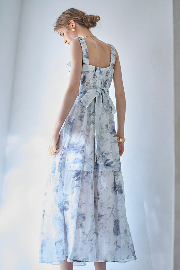 Hazel Print Dress   <br> -Blue gray-