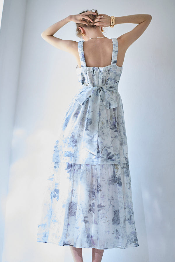 Hazel Print Dress   <br> -Blue gray-