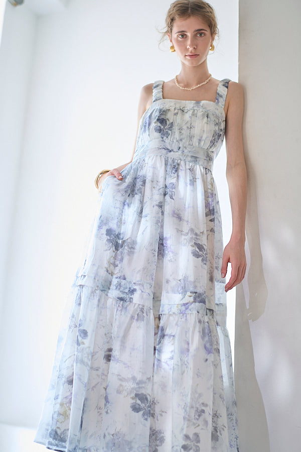 Hazel Print Dress   <br> -Blue gray-