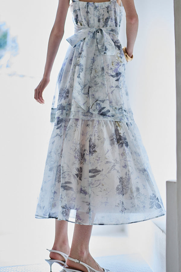 Hazel Print Dress   <br> -Blue gray-