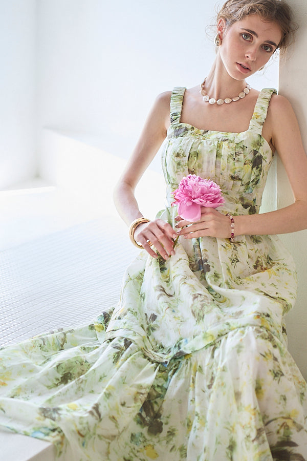 Hazel Print Dress   <br> -Pistachio green-