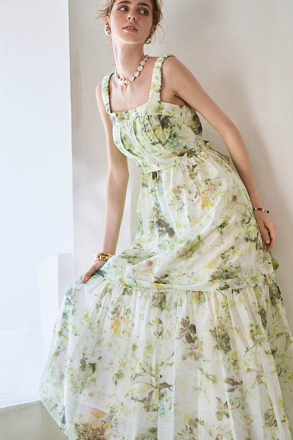 Hazel Print Dress   <br> -Pistachio green-