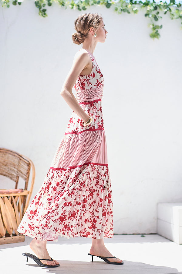 Rosetta Floral Dress <br> -Red-