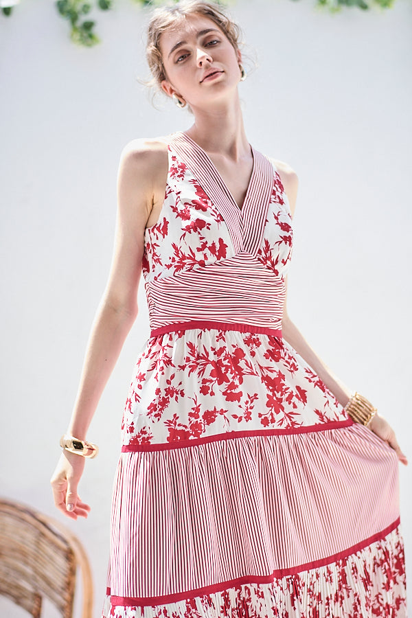 Rosetta Floral Dress <br> -Red-