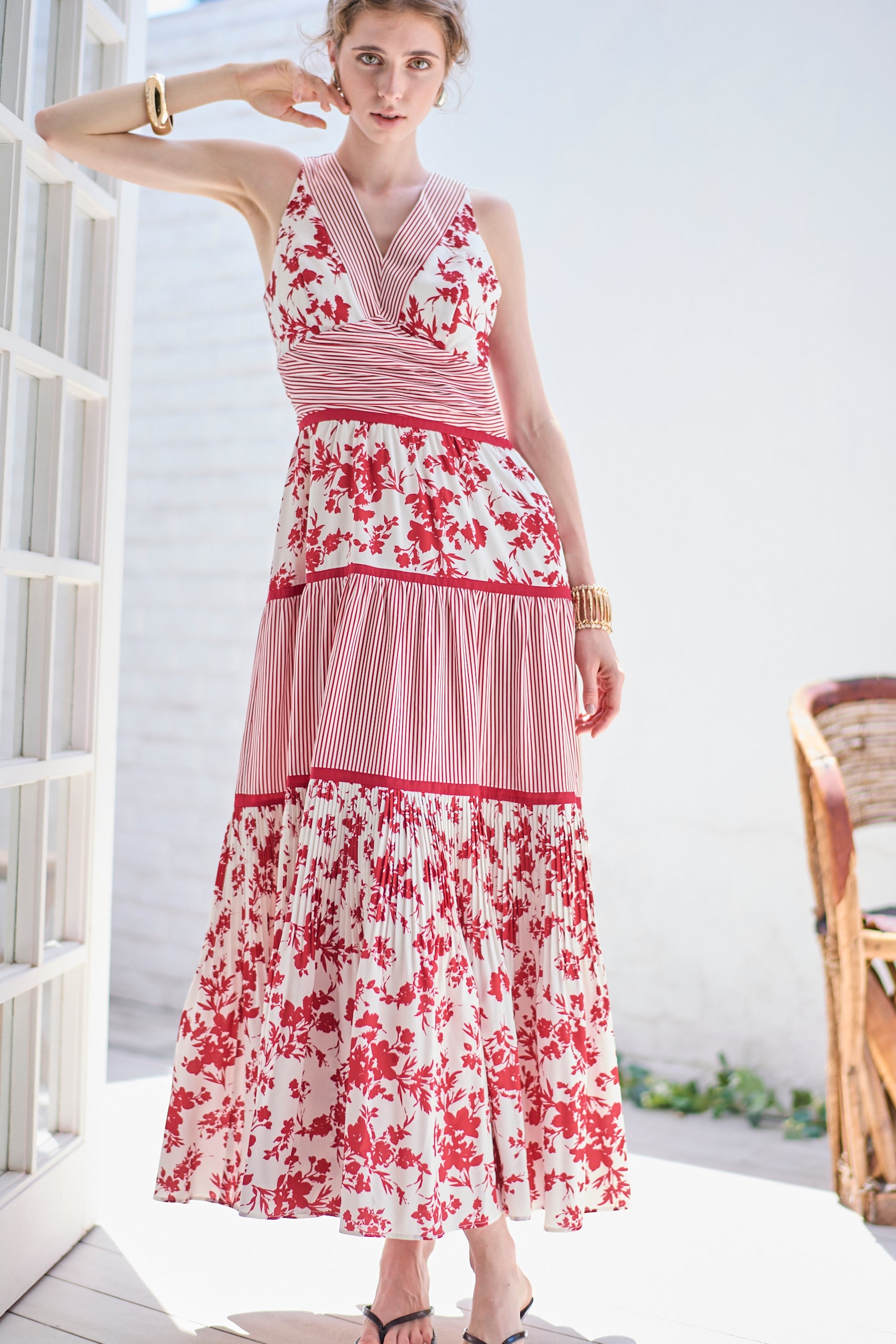 Rosetta Floral Dress <br> -Red-