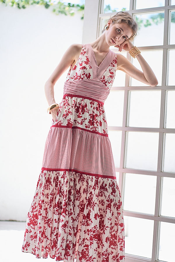 Rosetta Floral Dress <br> -Red-
