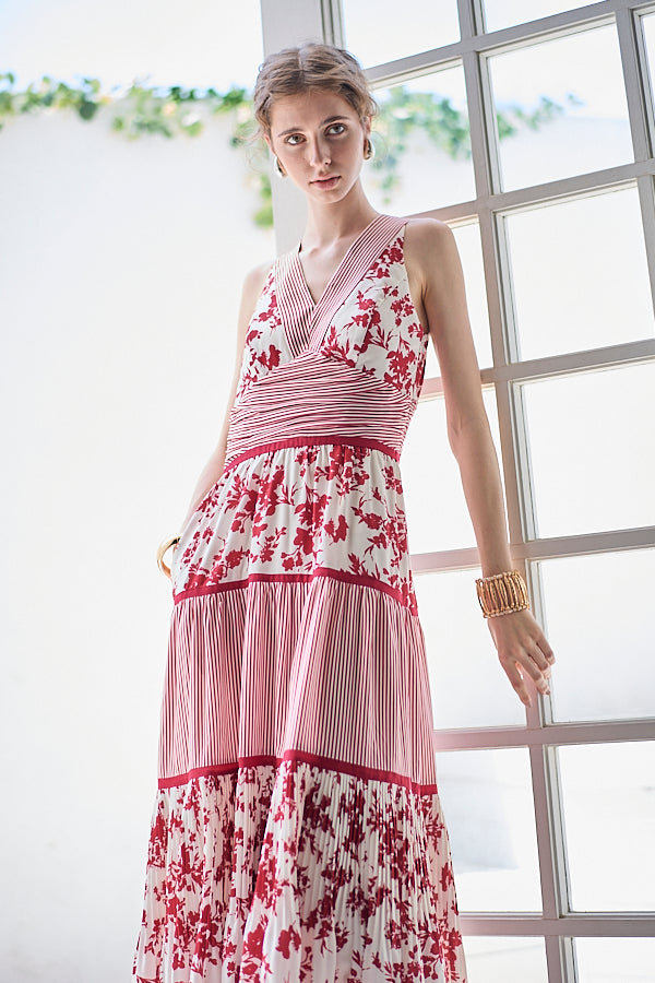 Rosetta Floral Dress <br> -Red-