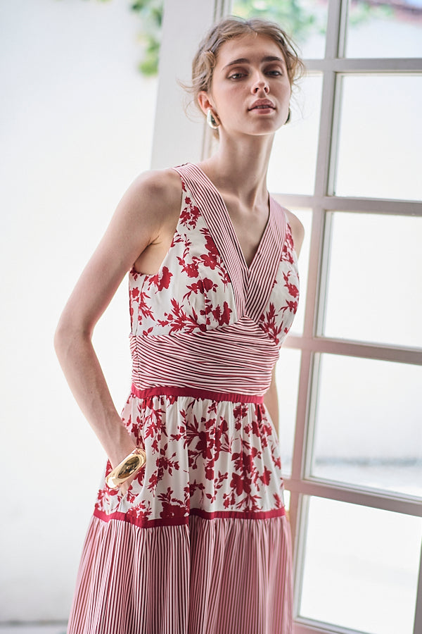 Rosetta Floral Dress <br> -Red-