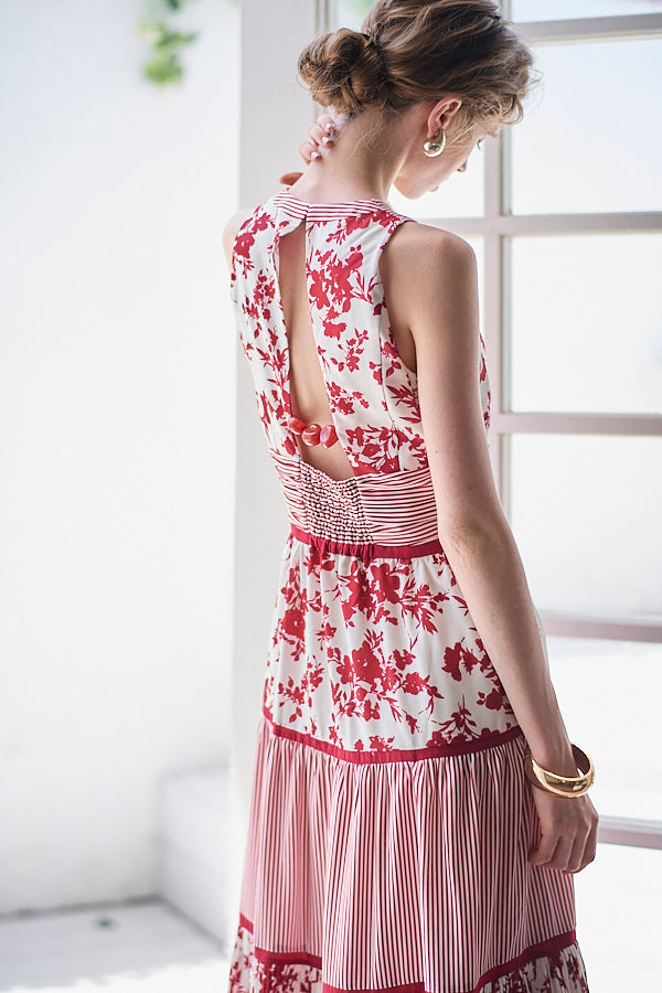 Rosetta Floral Dress <br> -Red-