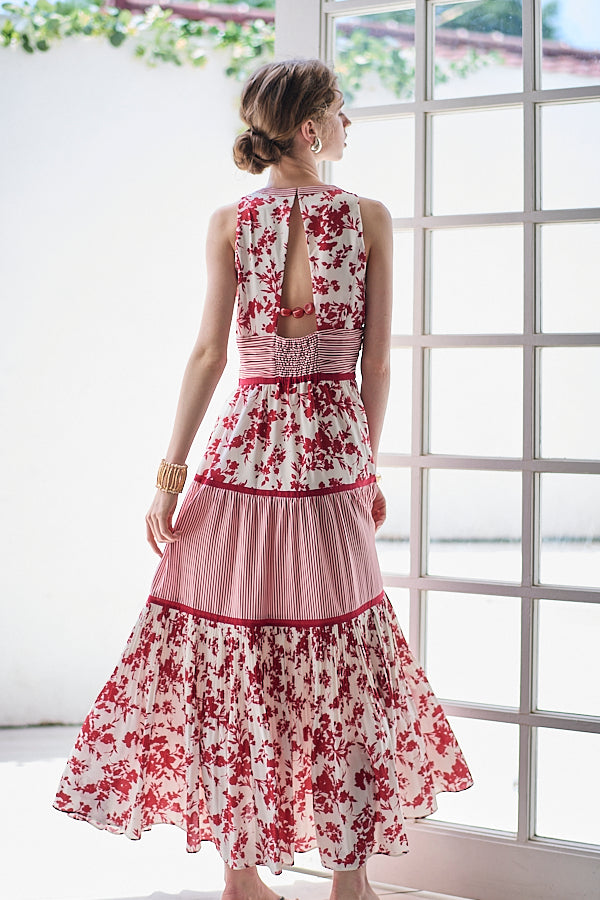 Rosetta Floral Dress <br> -Red-