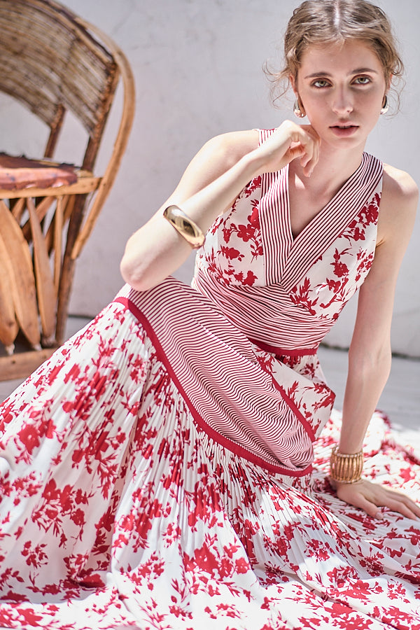 Rosetta Floral Dress <br> -Red-