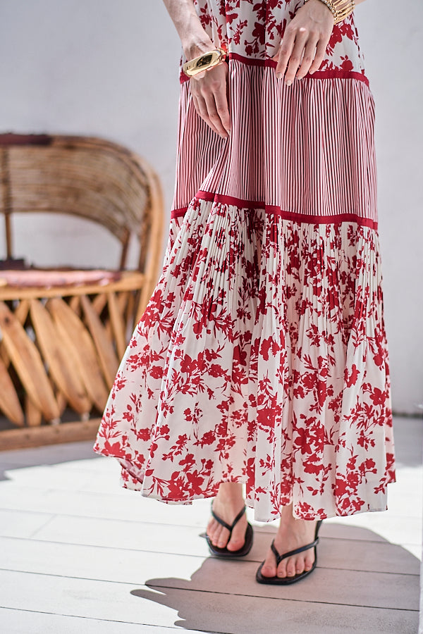 Rosetta Floral Dress <br> -Red-